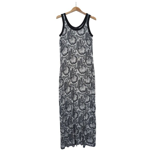 Karen Kane Maxi Dress Size L Black White Paisley Stretchy Casual Comfy Tank - Picture 1 of 8